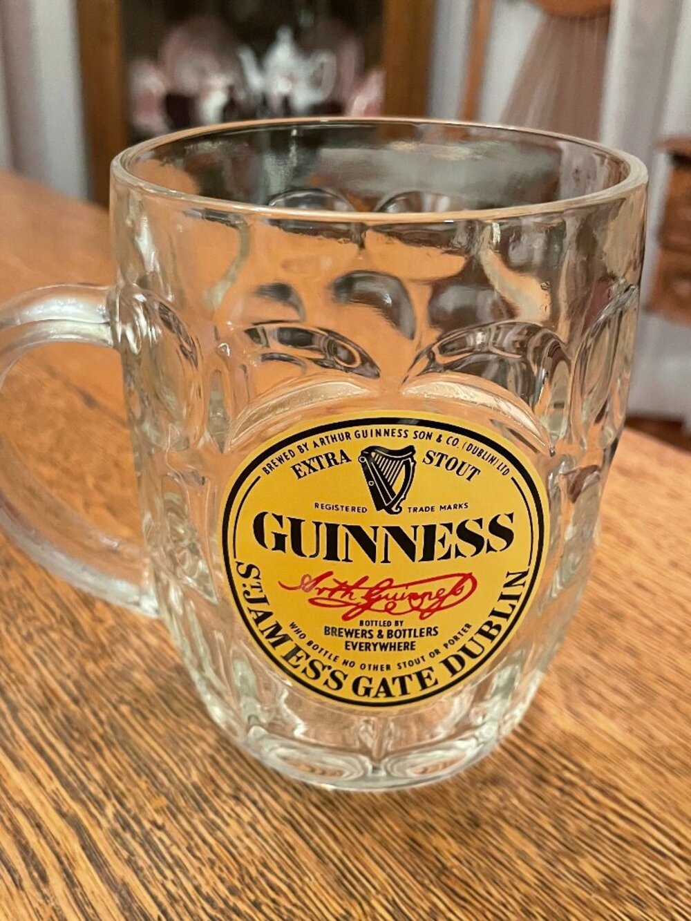 Vintage Guinness: St. James's Gate Dublin Dimpled Glass Mug 20 Ounces
